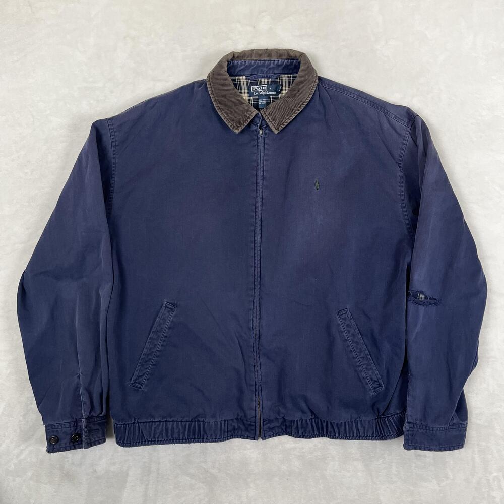 Vintage Polo Ralph Lauren Harrington Bomber Jacket Mens XL Blue Plaid Lined